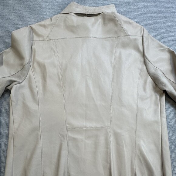 Bagatelle Womens Size L Beige Faux Leather Draped Jacket Open Front Long Sleeve - Picture 11 of 16